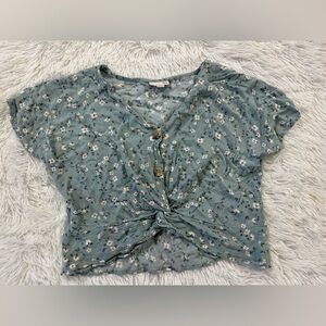 juniors so floral button blouse